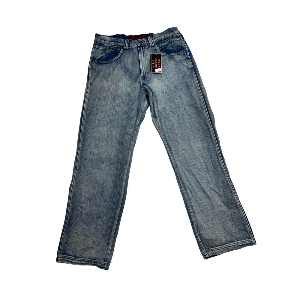 Moda Jeans USA Men’s Jeans W36 L34 Blue Bleach Wash Straight Fit Denim NWT